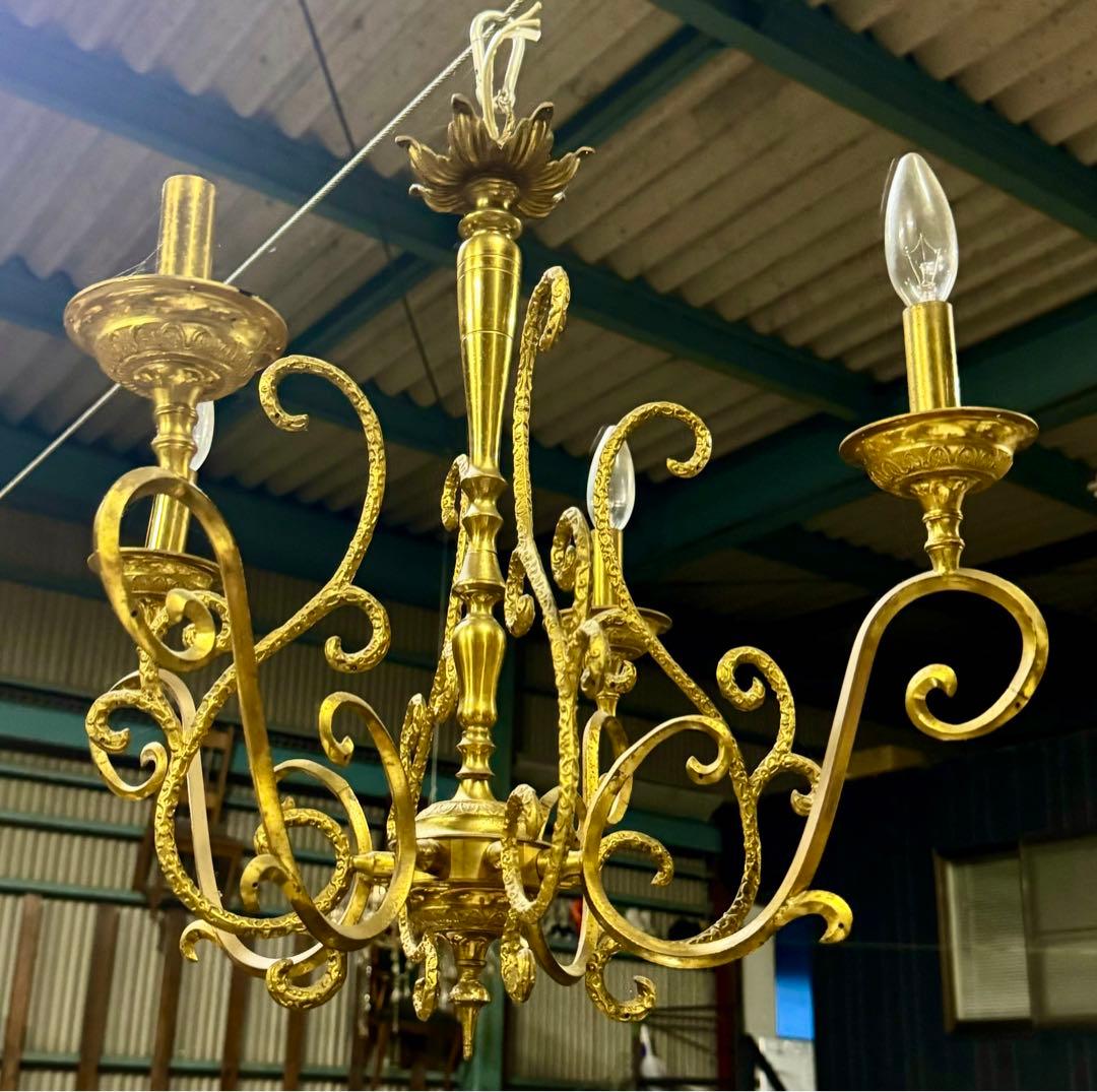 アンティーク 西洋シャンデリア 直径55×高さ60 ヴィンテージ 艶消しゴールド