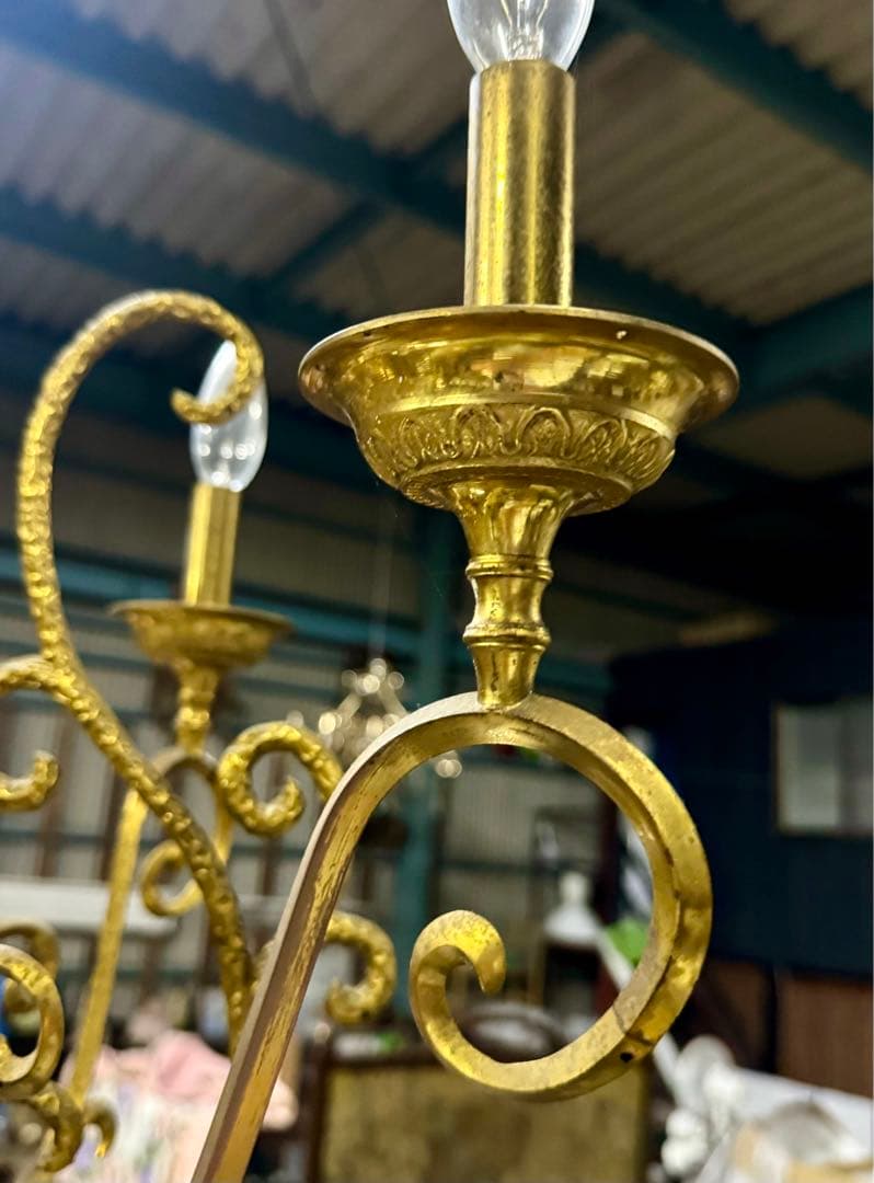 アンティーク 西洋シャンデリア 直径55×高さ60 ヴィンテージ 艶消しゴールド