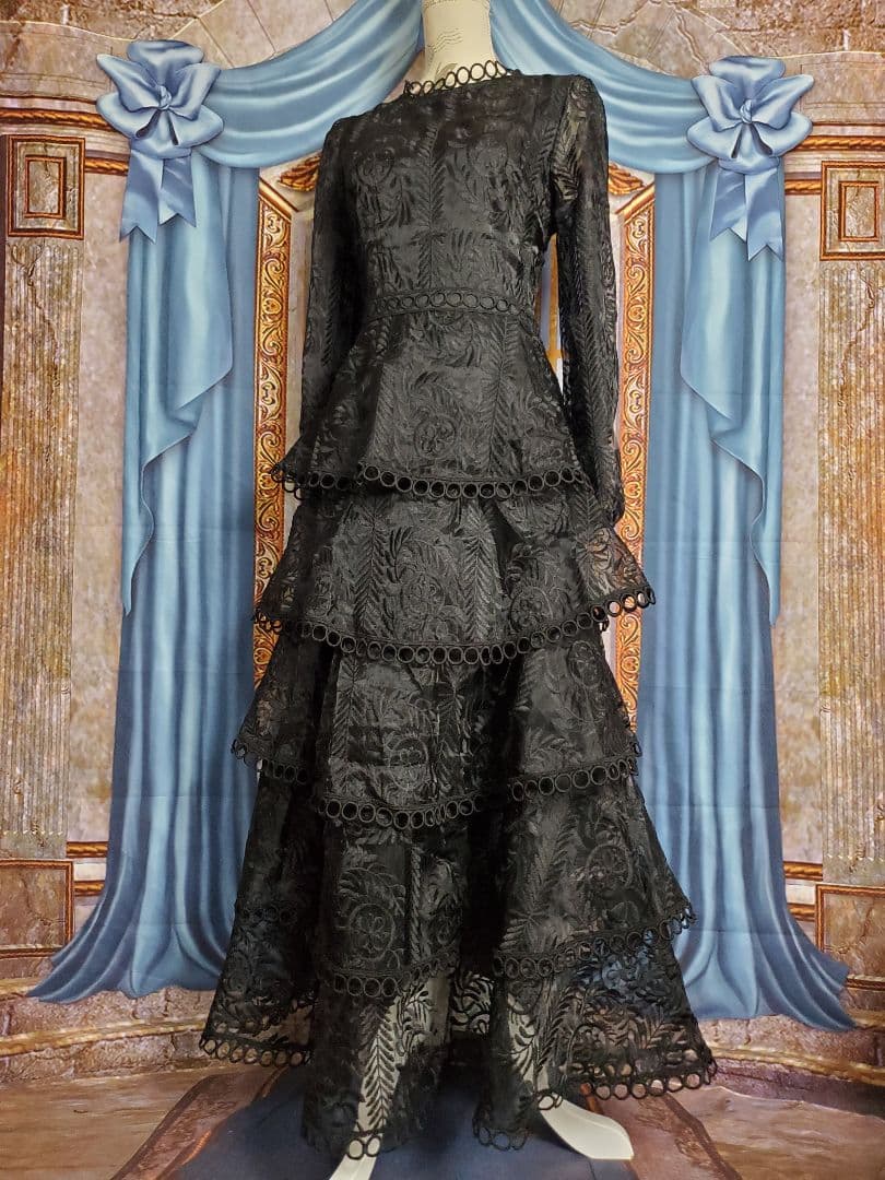 XL【新品インポートセレクト】オーガンジー×トーションレースティアードワンピース