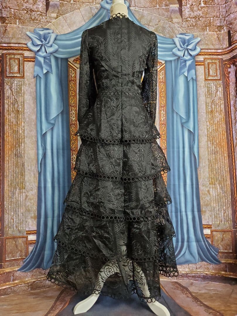 XL【新品インポートセレクト】オーガンジー×トーションレースティアードワンピース