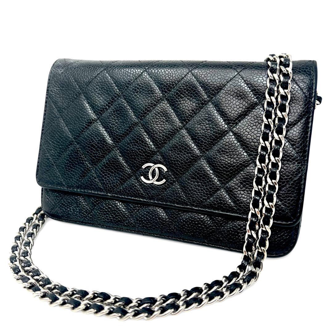 CHANEL シャネル キャビアスキン マトラッセ チェーンウォレット 長財布