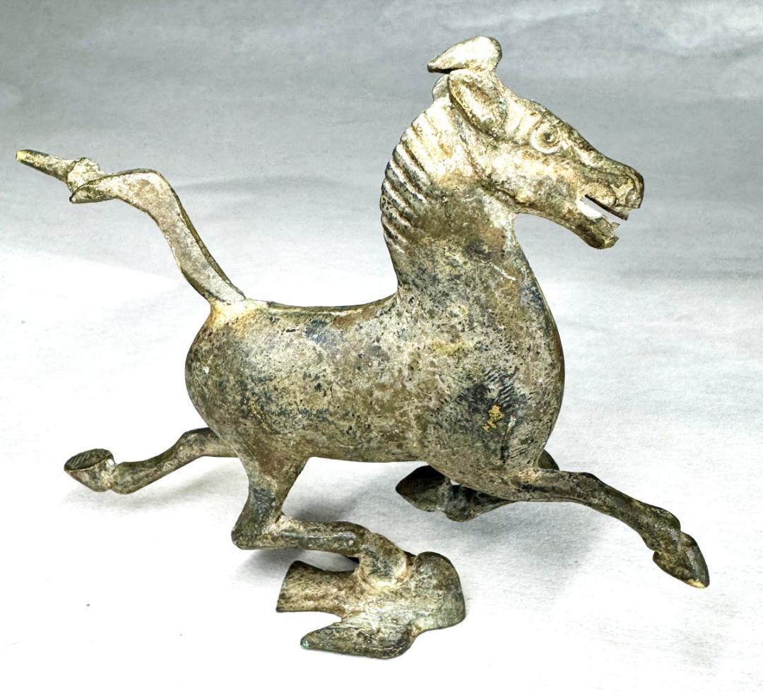 博物館級 東漢時代 古青銅馬踏飛燕 古賞物 古漢 置物 古美術 WWST075