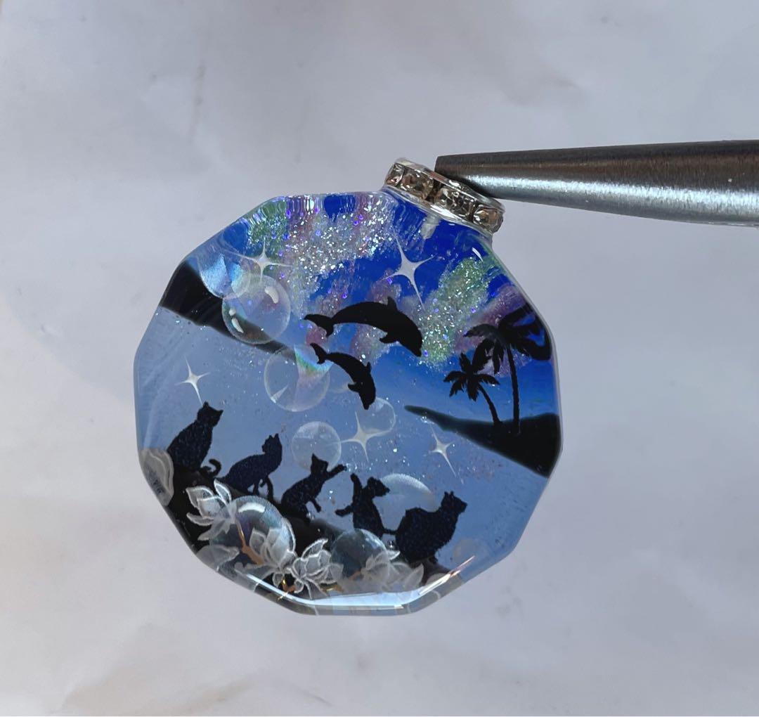 すず☆らん/オーロラとイルカと子猫達　蓄光　オルゴナイトキーホルダー