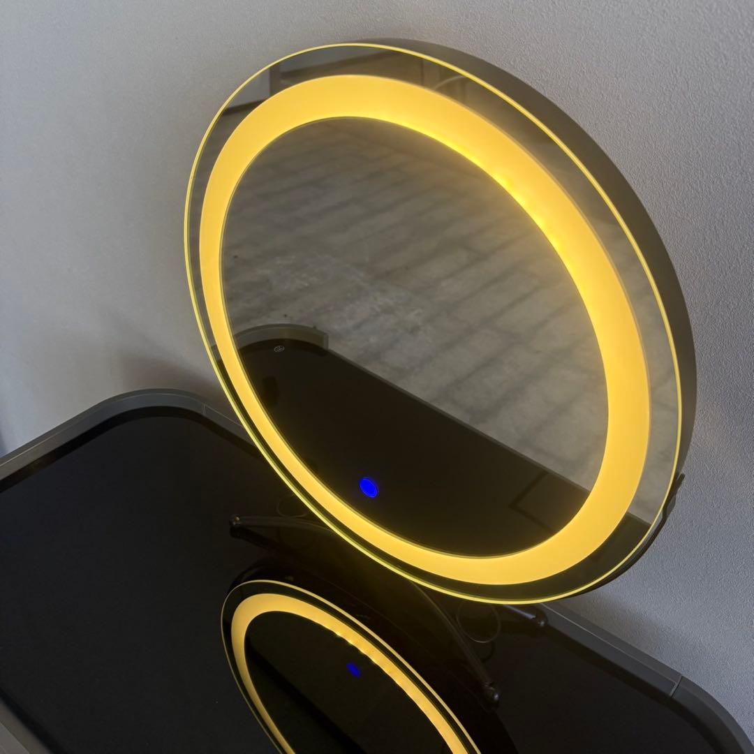 美容室セット面5面　円形自立式ミラー LEDライト付き　机は別売り