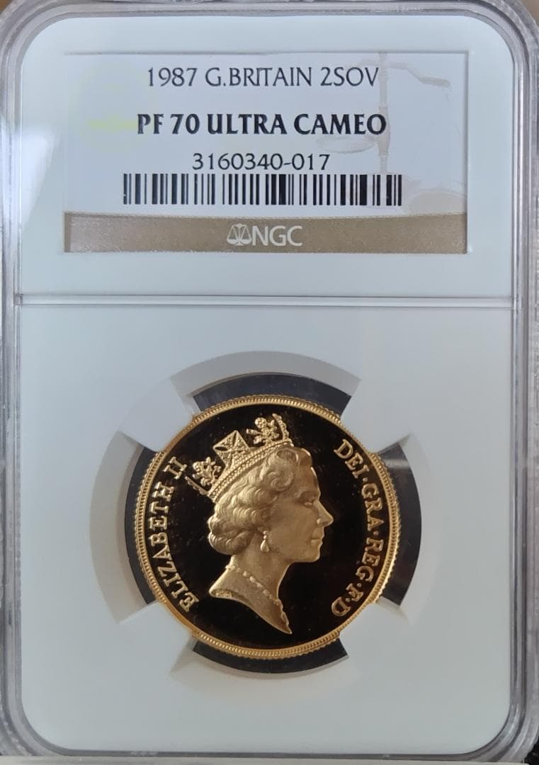 1987年/イギリス/PF70/ミドルエリザベス/金貨/2ソブリン/NGC