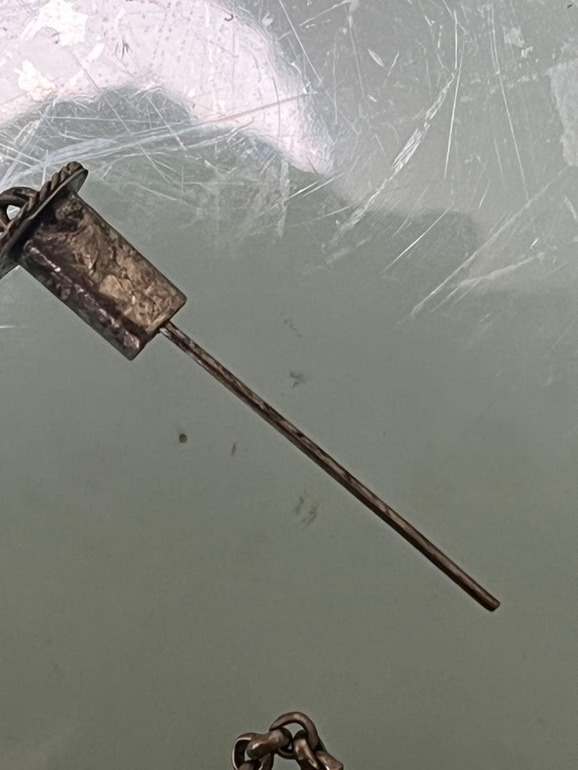 シルバー色ペンダント オレンジ石付き 約60cm 鼻煙壺アンティーク