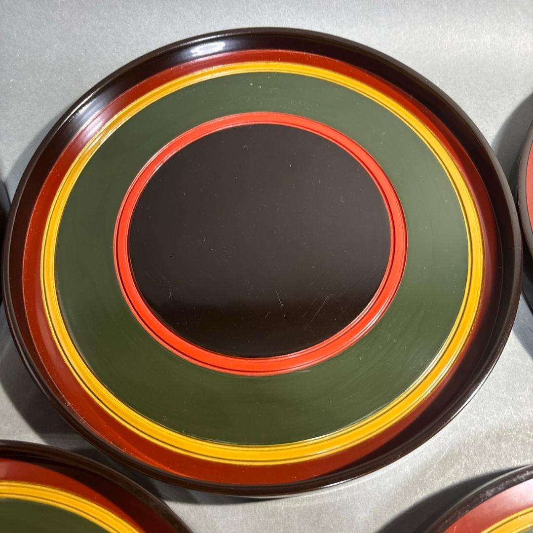 長野横笛　丸盆　５膳　共箱