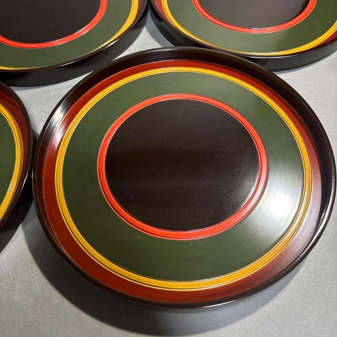 長野横笛　丸盆　５膳　共箱