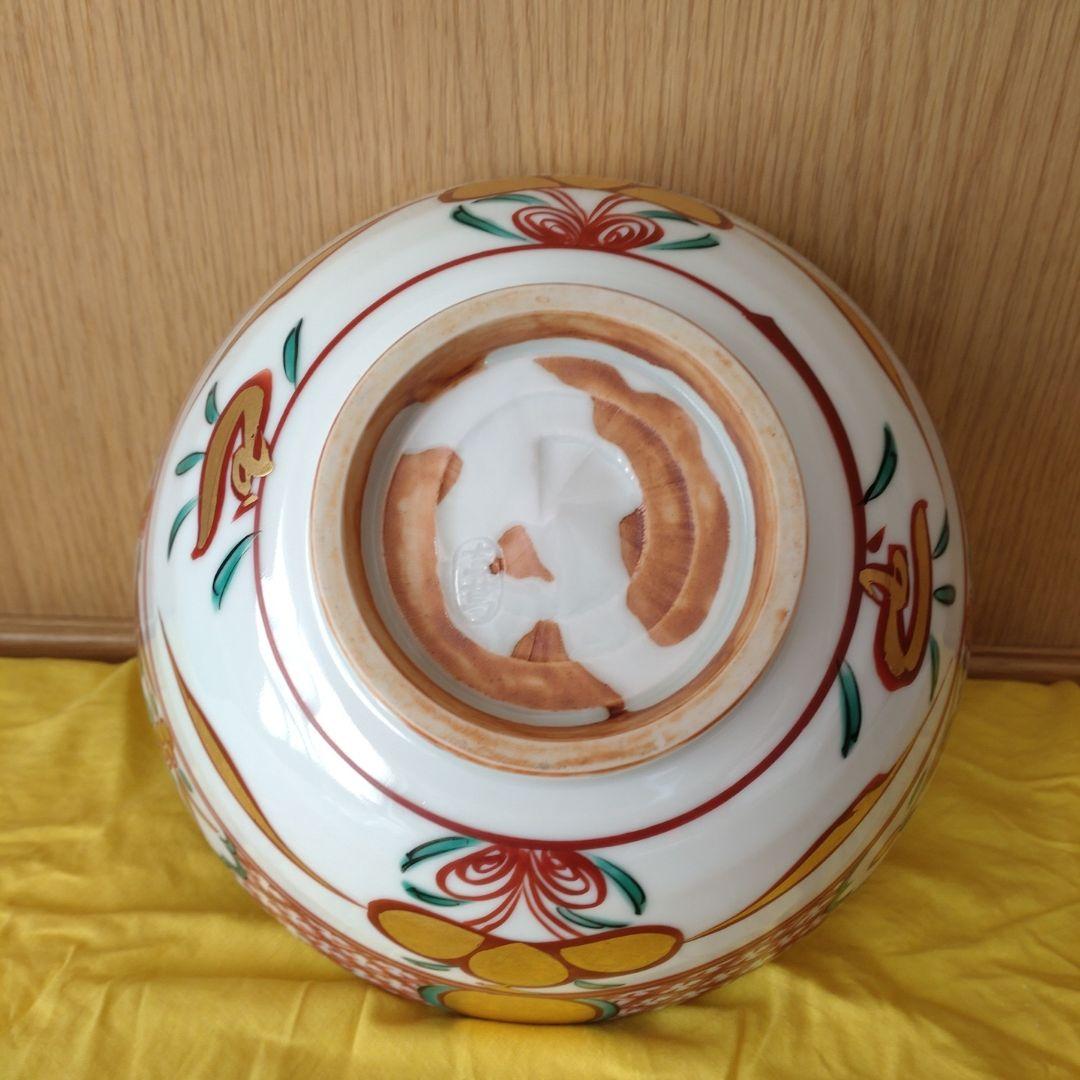 菓子鉢　赤絵　福の字　眞葛香斎造　共箱