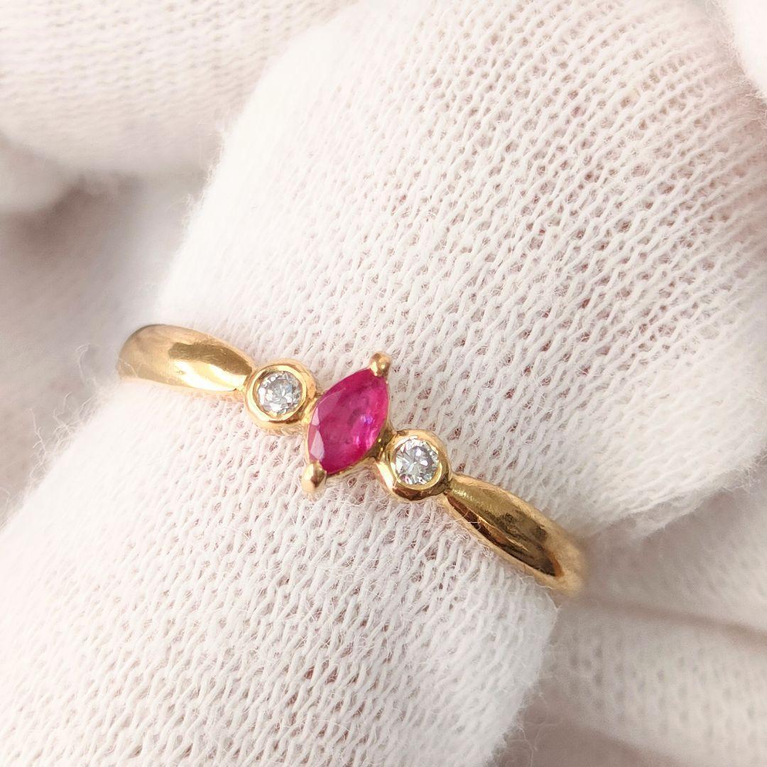 K18　天然石ルビー　天然ダイヤモンド　リング　指輪　ゴールド　ルビー　11