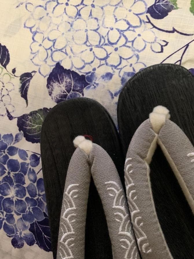 おまかせ下駄＋おまかせ黄色系の兵児帯つき◆◆高級変わり織◆涼し蒼紫陽花