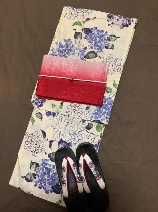 おまかせ下駄＋おまかせ黄色系の兵児帯つき◆◆高級変わり織◆涼し蒼紫陽花