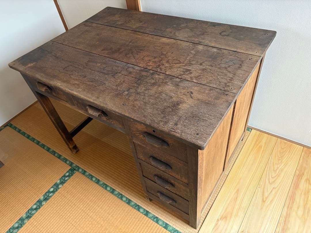 アンティーク木製文机 6引き出し