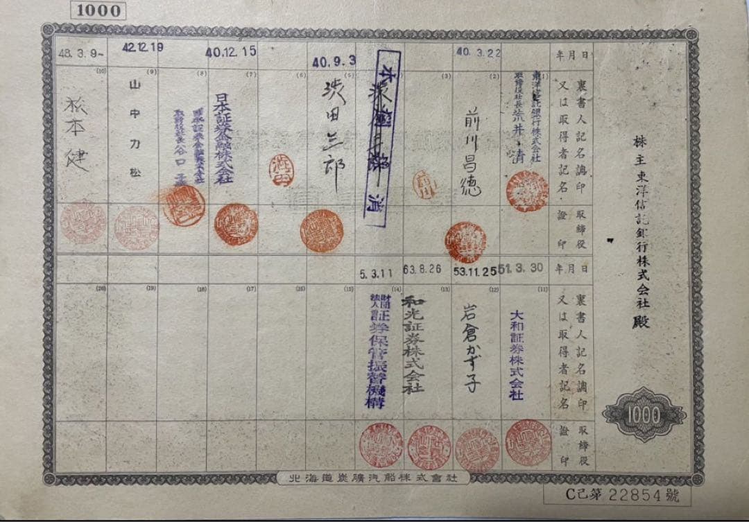 ★希少★激レア★倒産株券★北炭★北海道炭礦汽船★コレクター★5枚セット★