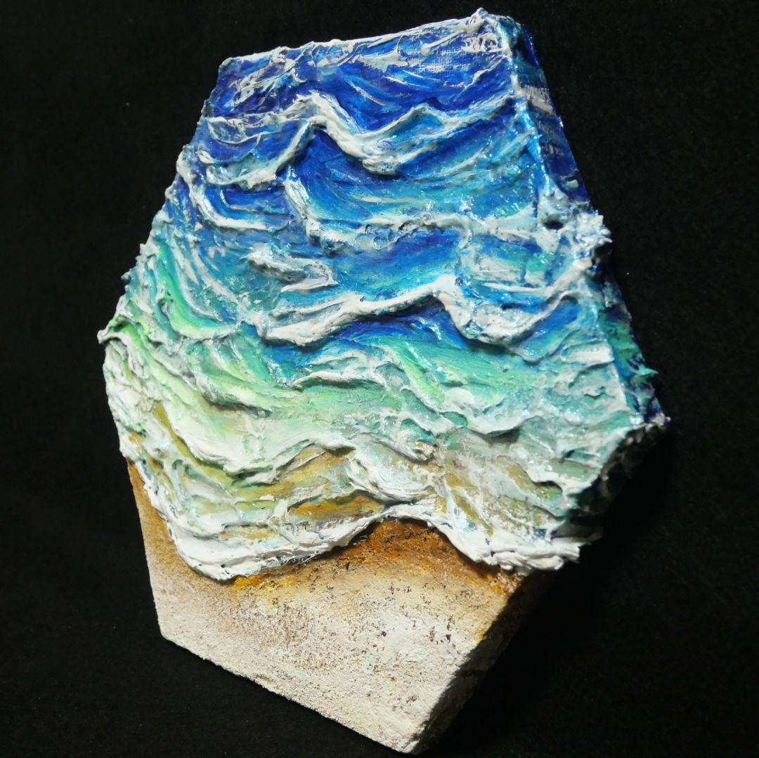 油絵 油彩 油彩画 絵 絵画 六角型【海の砂場】