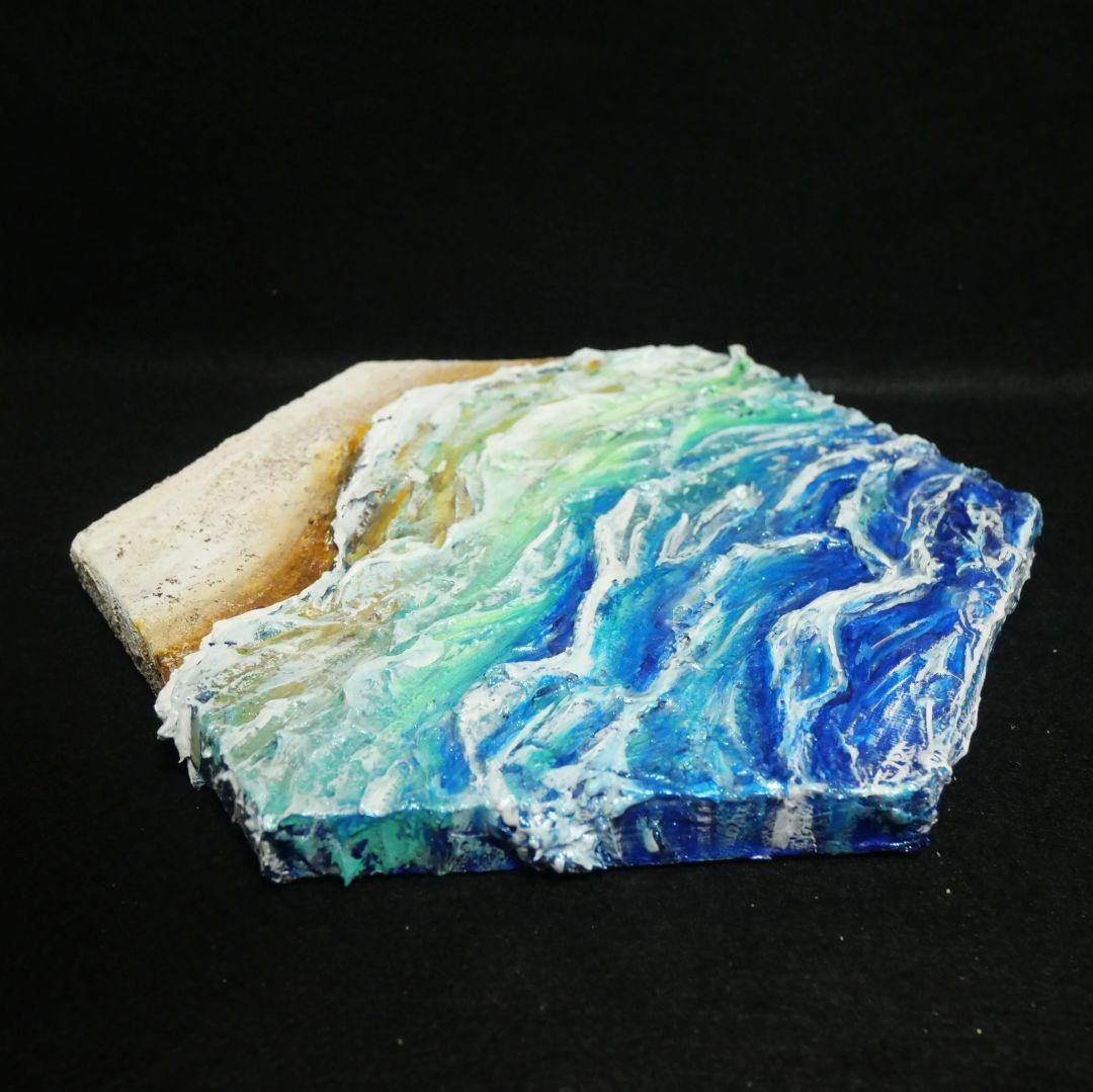 油絵 油彩 油彩画 絵 絵画 六角型【海の砂場】