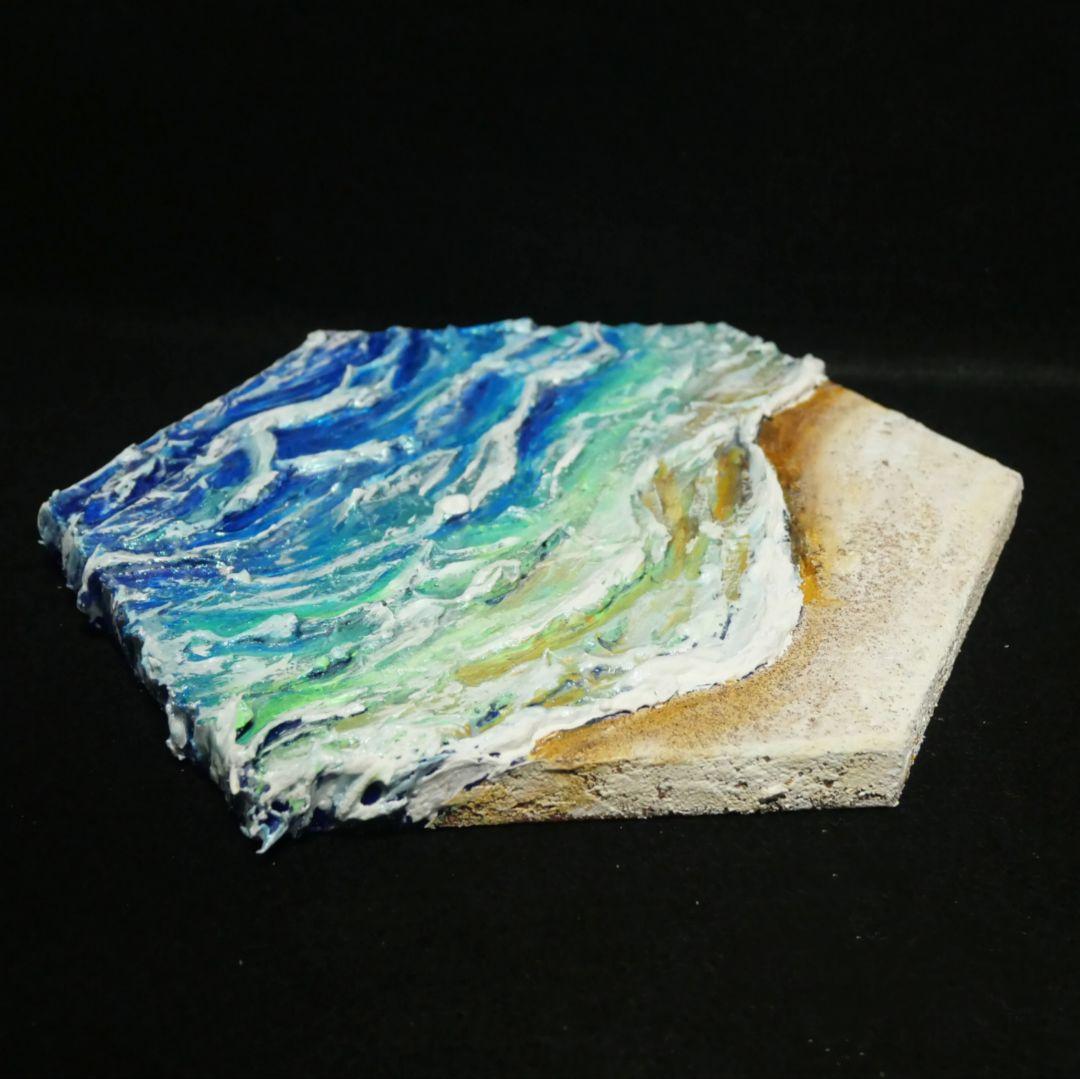 油絵 油彩 油彩画 絵 絵画 六角型【海の砂場】