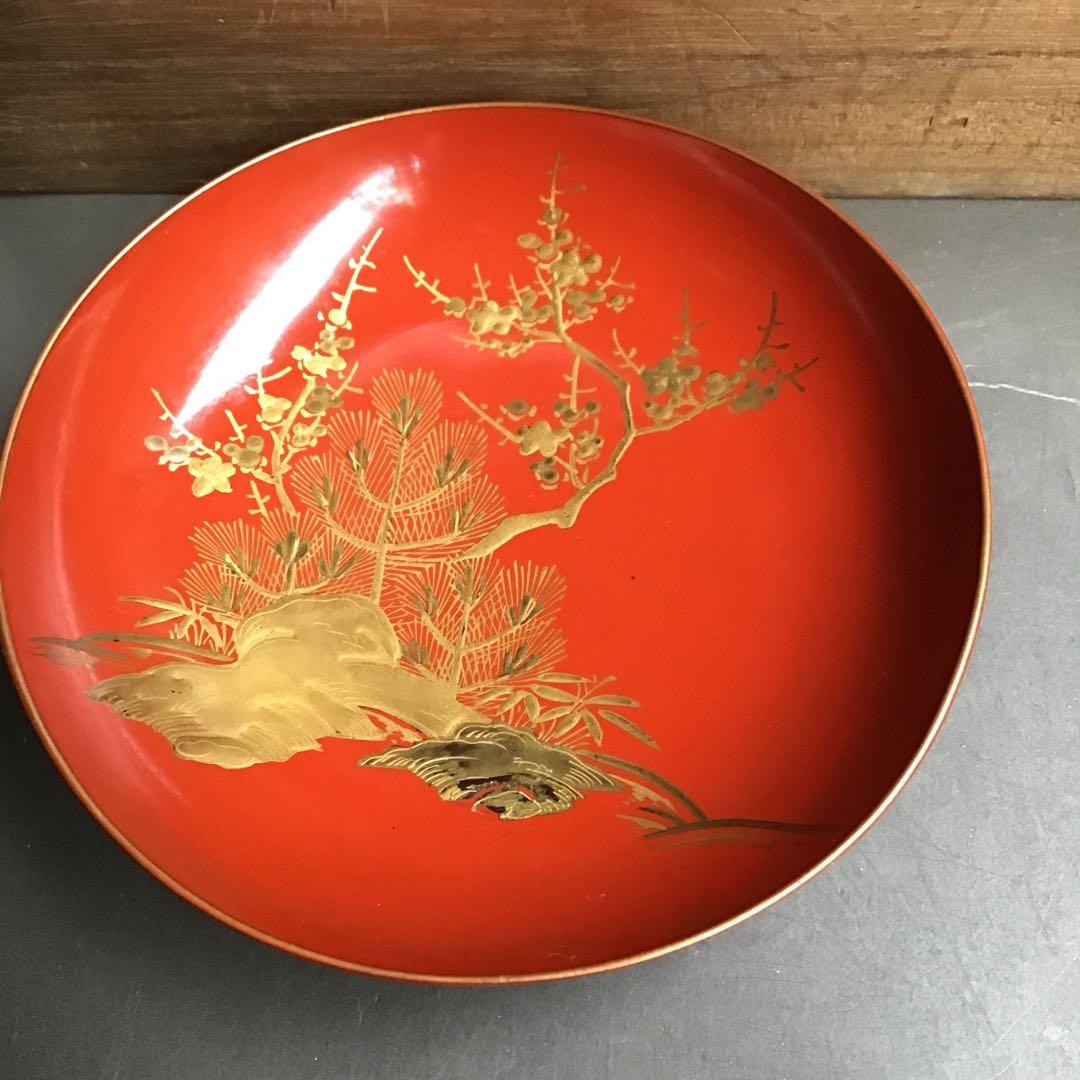 松竹梅　金彩　三つ組盃　金蒔絵　正月　祝い　本漆塗り