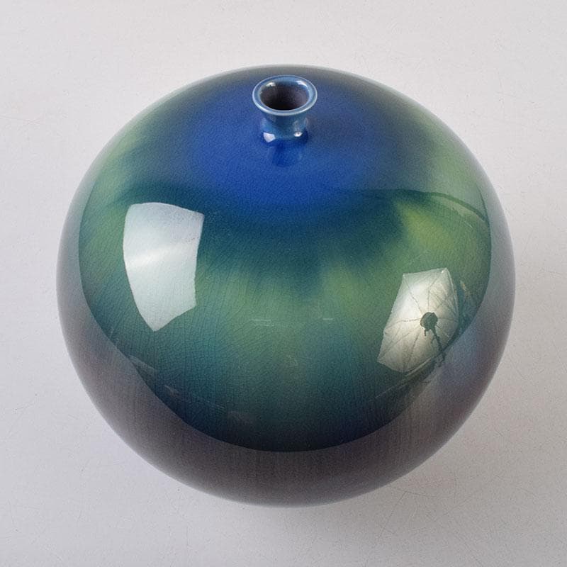 ジ〜p　柳雨軒　三代八十吉　徳田正彦作　彩釉　耀彩　壷　M　R9162H