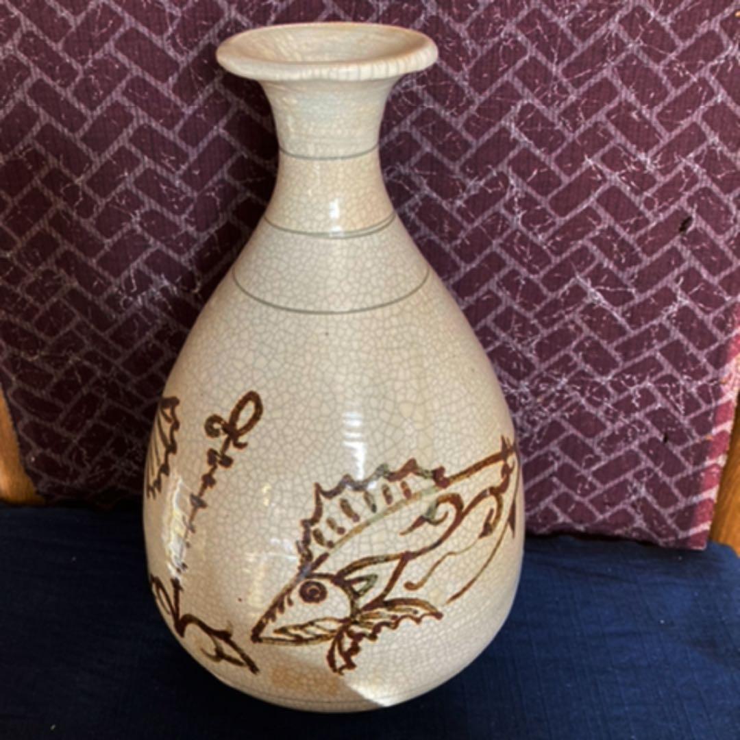 李朝　鉄絵魚文大徳利　　高麗