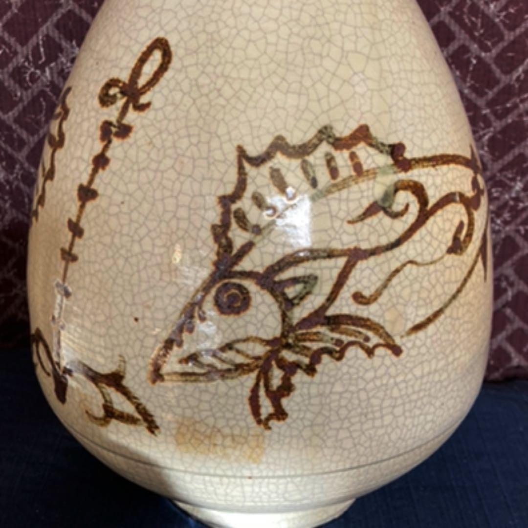 李朝　鉄絵魚文大徳利　　高麗