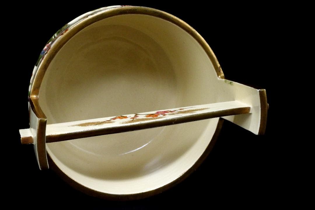 時代 薩摩焼 金彩色絵 花卉紋 手桶 水指 煎茶道具