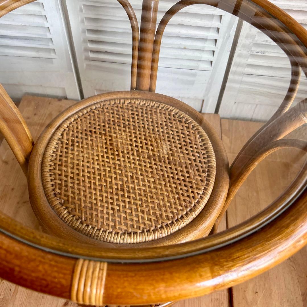 ラタン　ガラス　テーブル　サイドテーブル　コーヒーテーブル　籐　アジア