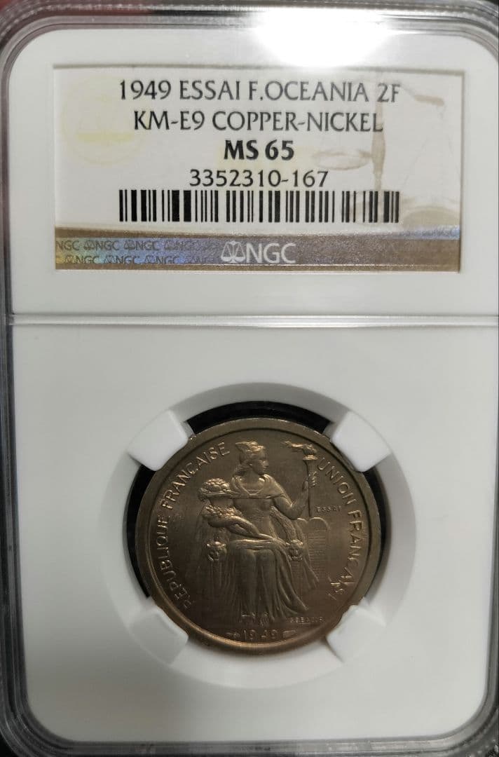 試鋳貨）オセアニア 女神像 2フラン 銅貨 NGC鑑定済み MS65