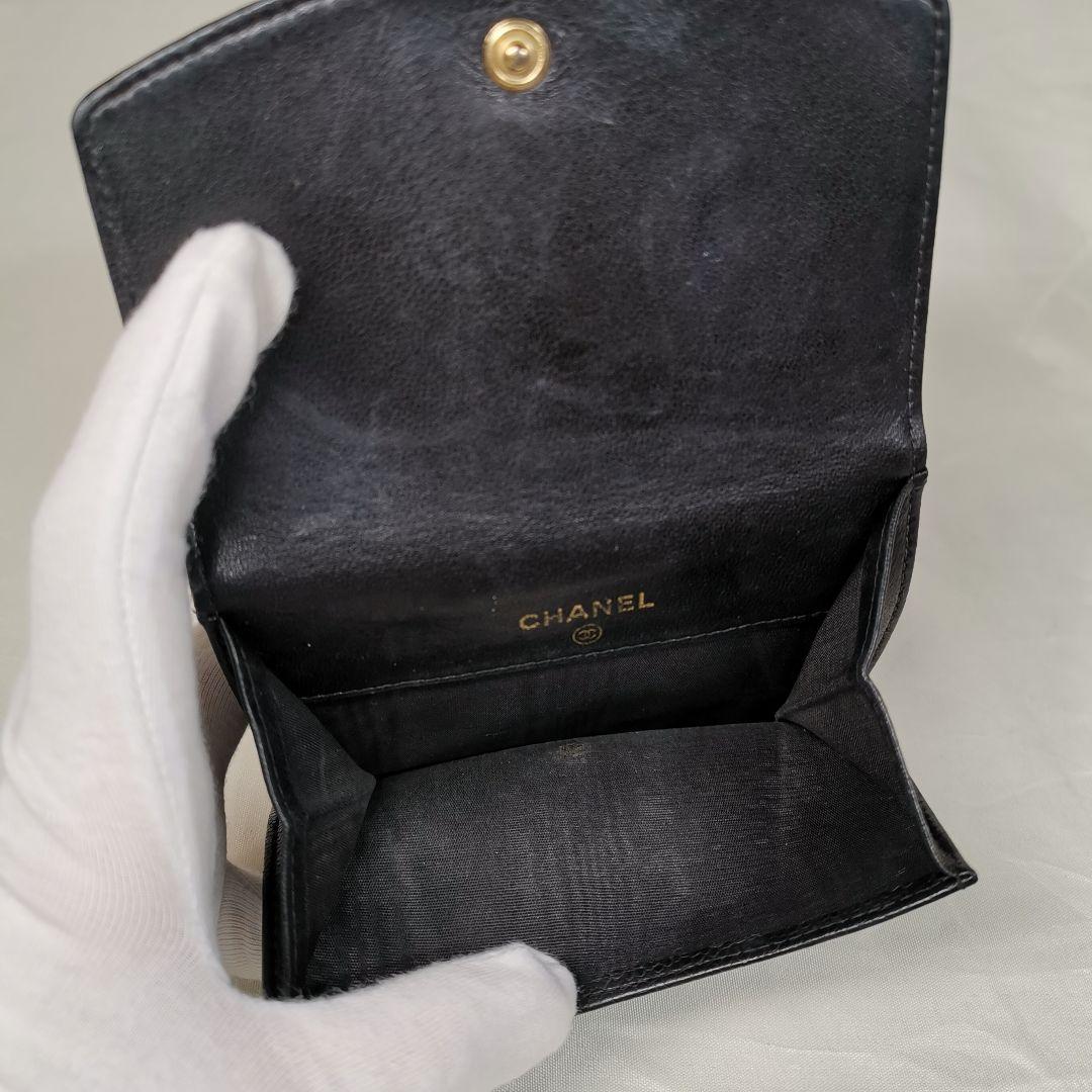 【美品】シャネルCHANELキャビアスキン財布 ココマーク 黒 新品ショルダー付