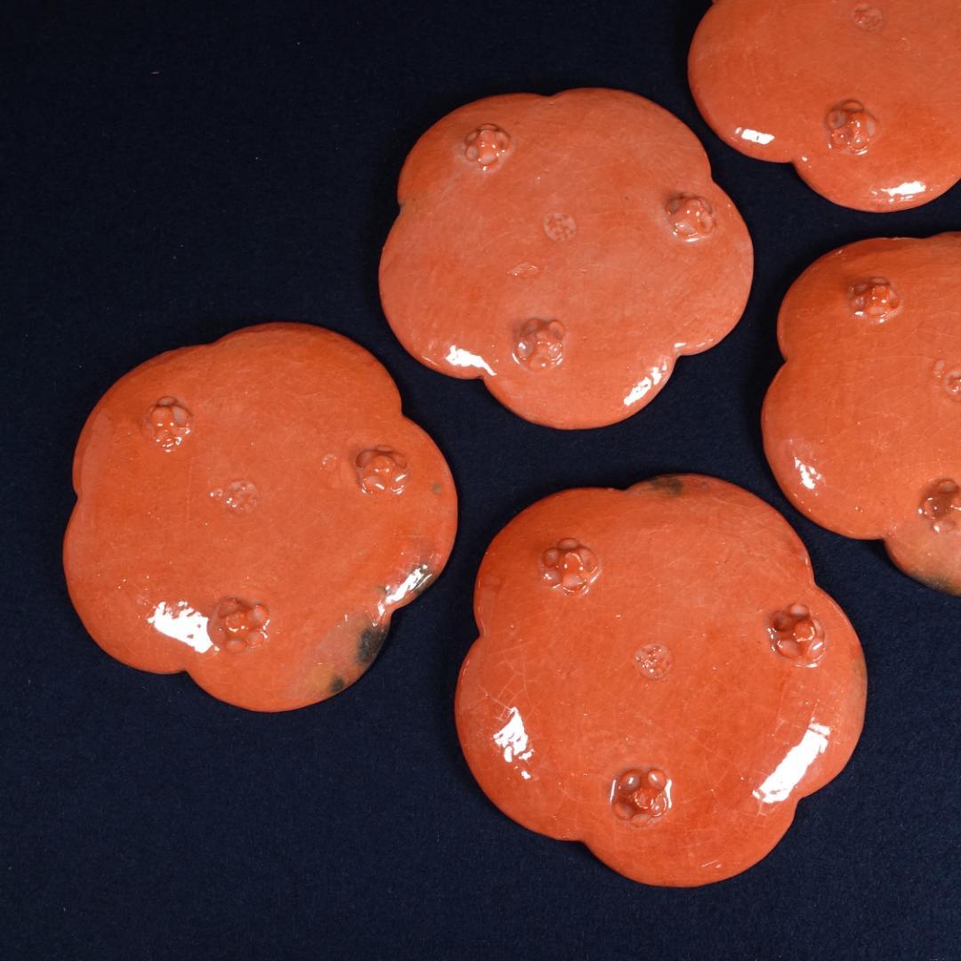 川崎和楽 赤楽 捻梅 銘々皿 5客 共箱