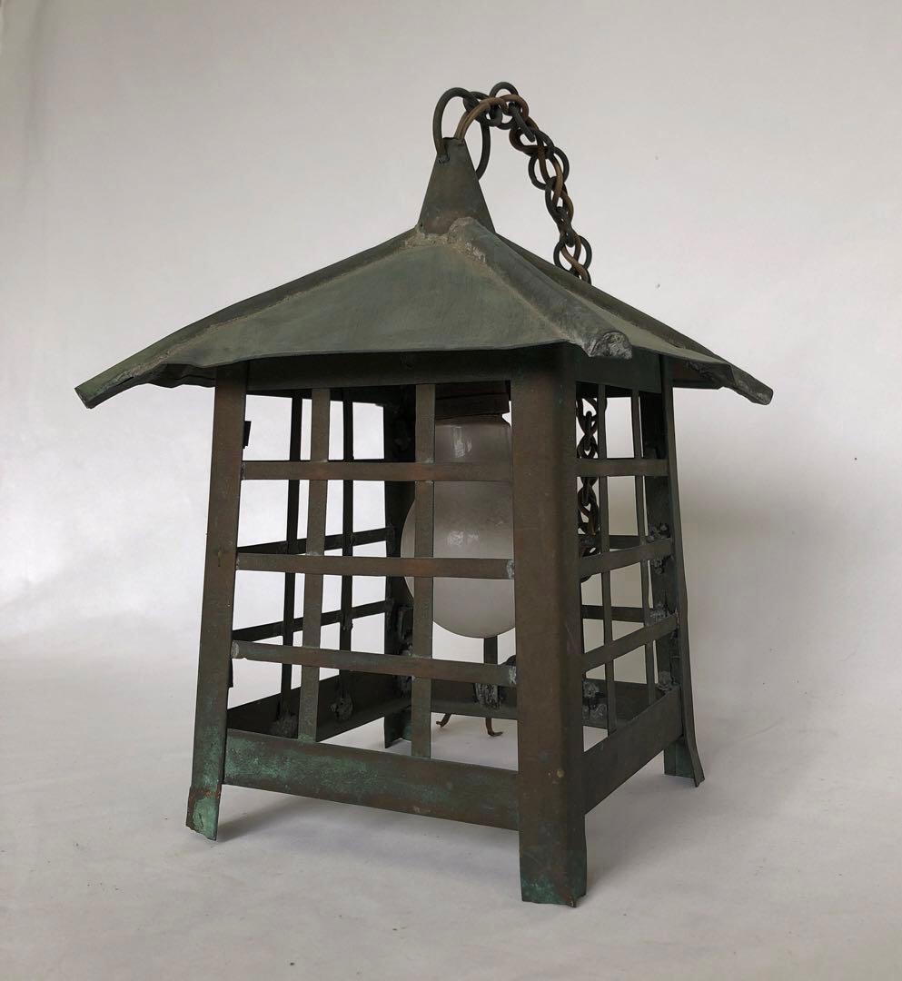 古民具 錆あり 吊り灯ろう 吊り灯籠 燈籠 銅製 ヴィンテージ アンティーク