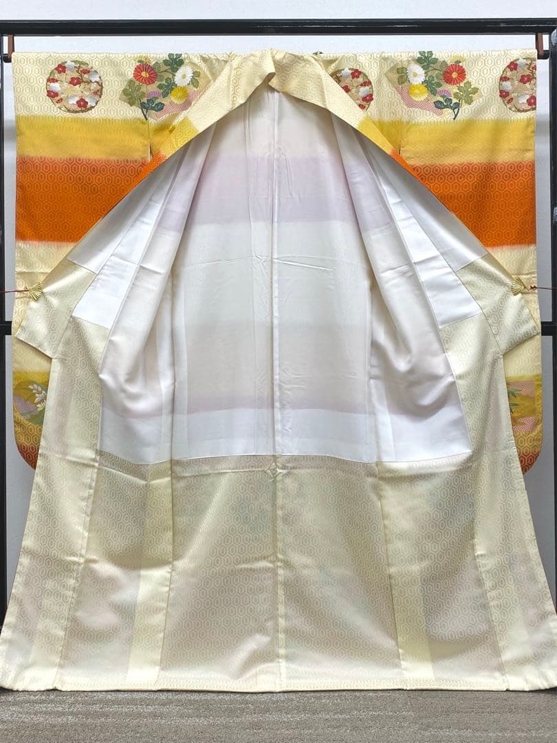 曽根武勇 落款入 御召 振袖 一つ紋 縫い紋 竹笹 金糸 正絹 躾糸付き