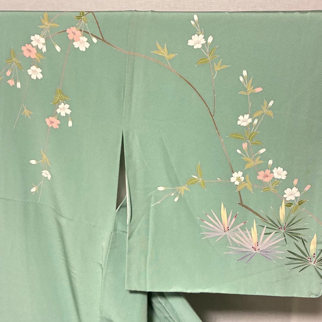 D28 訪問着 友禅 花模様 正絹 着物 袷 しつけ糸付き未使用極美品