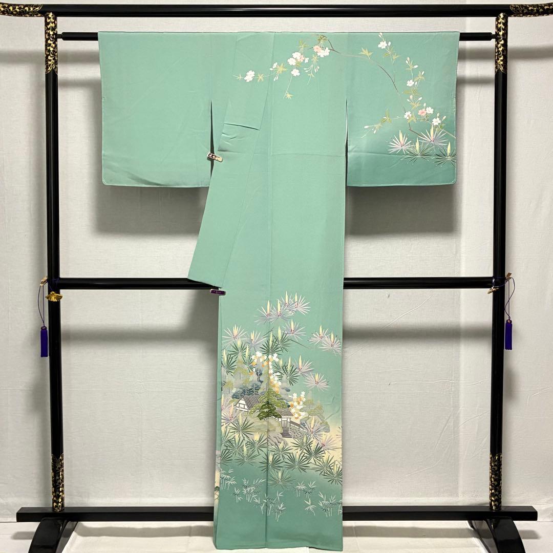 D28 訪問着 友禅 花模様 正絹 着物 袷 しつけ糸付き未使用極美品