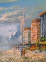 【真作】絵画　油彩6号　ヨーロッパ街景　印象派風　都市のひととき　W193