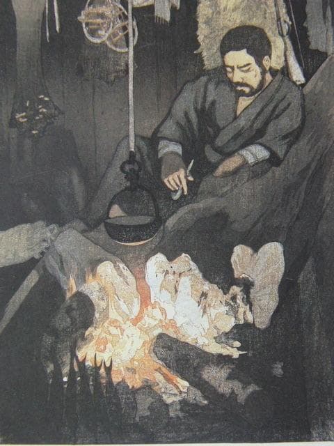 吉田博、猟師の話、希少な額装用画集より、新品高級額装付、状態良好