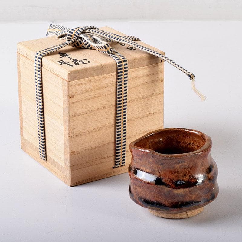 1080赤津窯　人間国宝　荒川豊蔵作　瀬戸酒杯　共箱　V　R7993