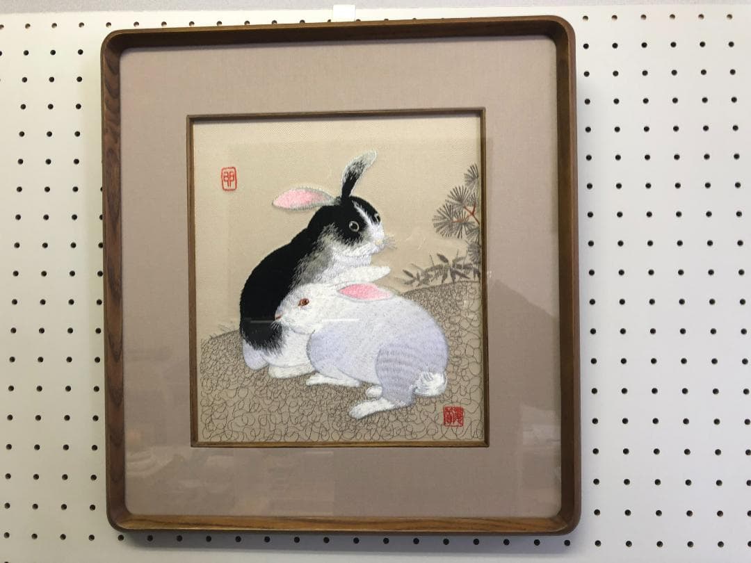 干支の刺繍画　「兎」