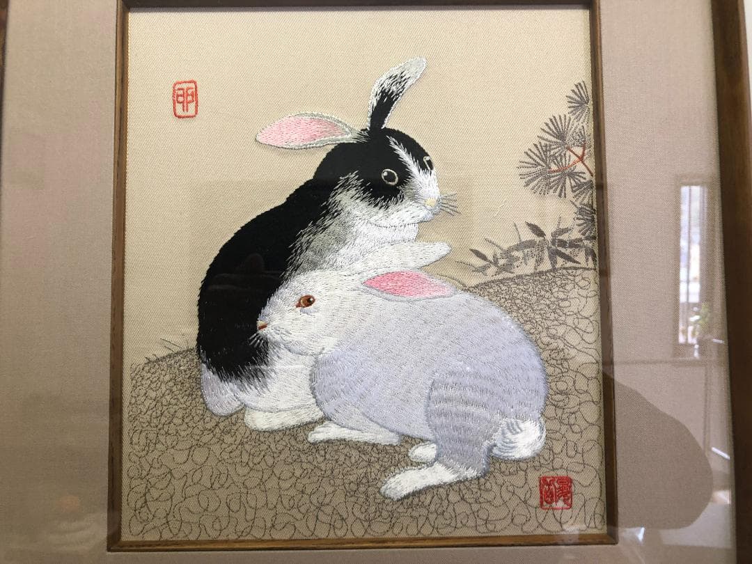 干支の刺繍画　「兎」