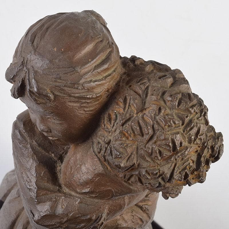 加藤豊作　ブロンズ　少女像　「花束」　台付　共箱　M　R9183