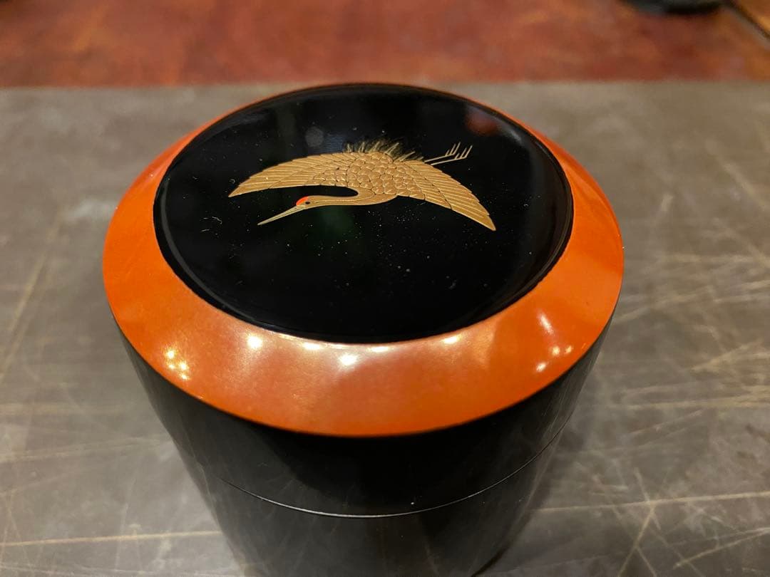 輪島塗　棗　蒔絵・鶴紋　鈴谷鐵五郎作 茶道具・ヴィンテージ　レア