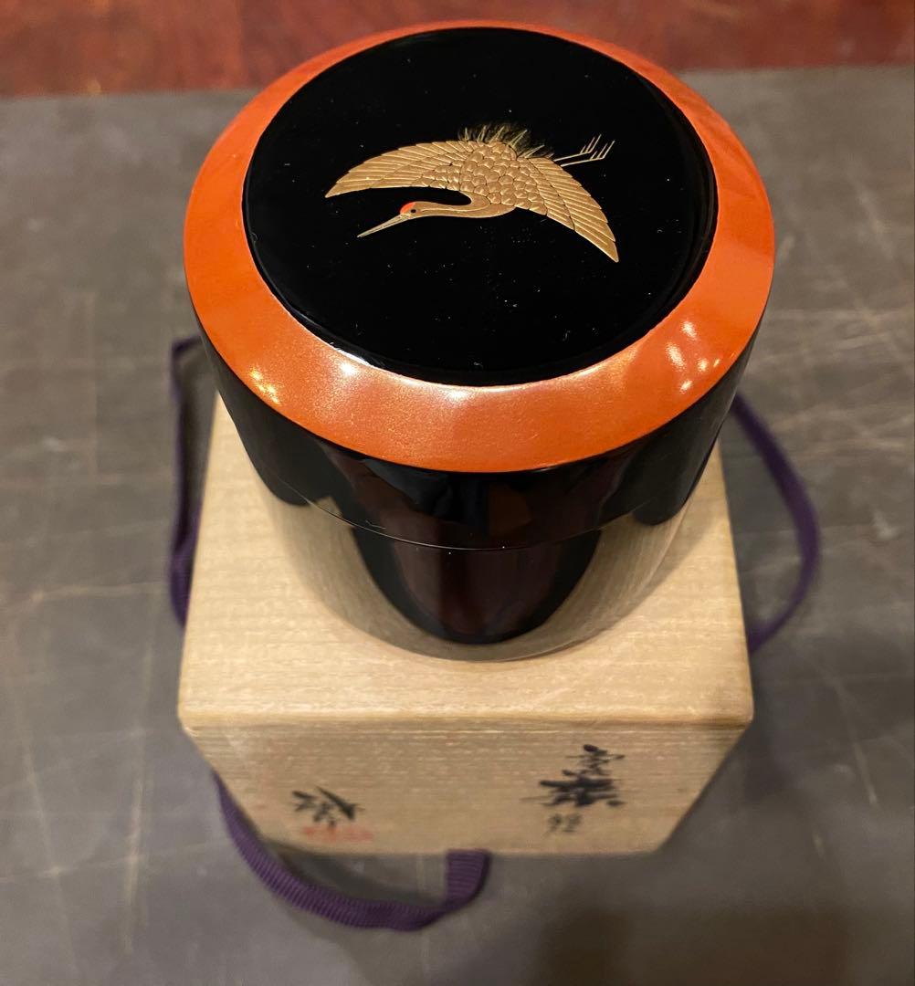 輪島塗　棗　蒔絵・鶴紋　鈴谷鐵五郎作 茶道具・ヴィンテージ　レア