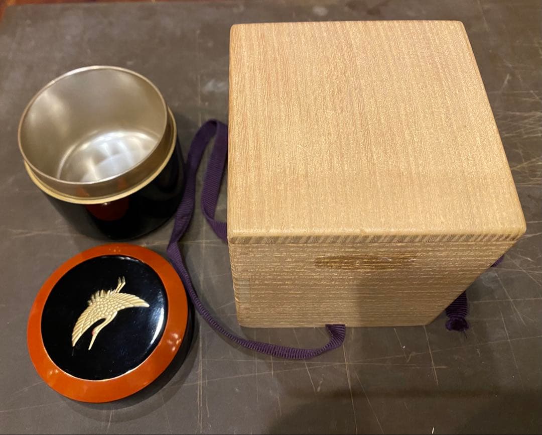 輪島塗　棗　蒔絵・鶴紋　鈴谷鐵五郎作 茶道具・ヴィンテージ　レア