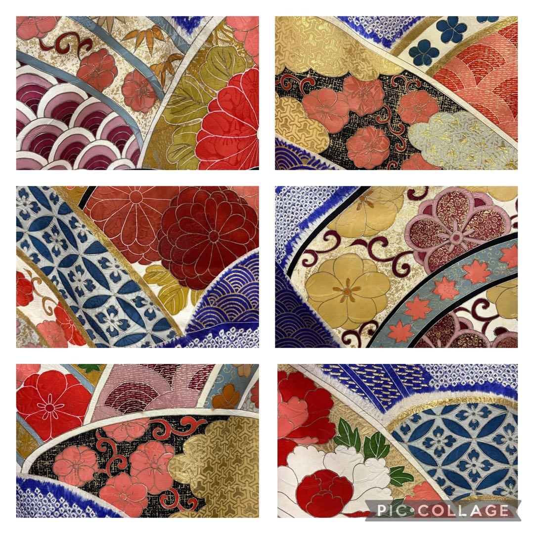 (う12)青紫の祝い青海波模様に本絞りや手描き✨アンティーク振袖⑤点セット㊗️