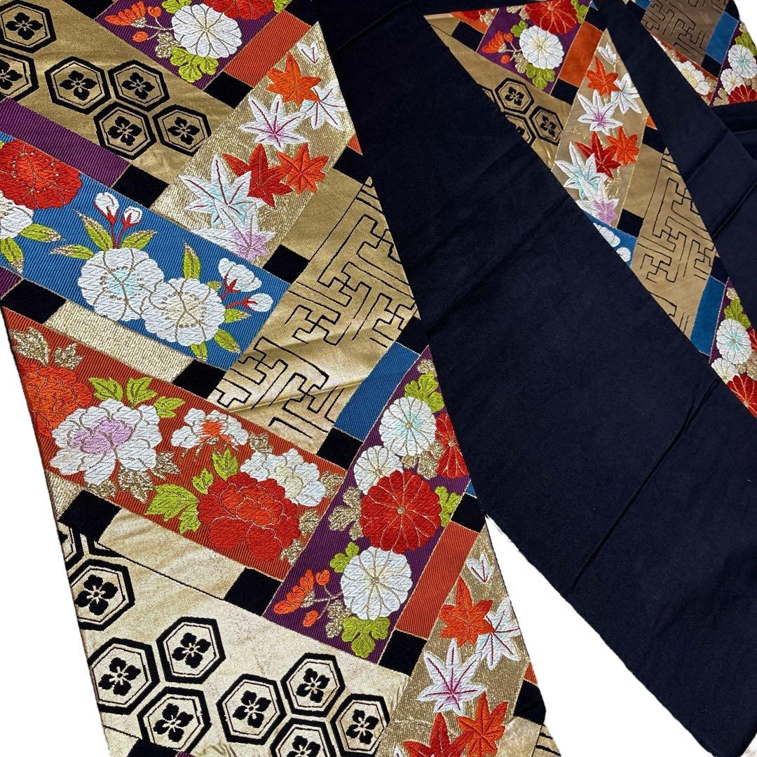 (う12)青紫の祝い青海波模様に本絞りや手描き✨アンティーク振袖⑤点セット㊗️