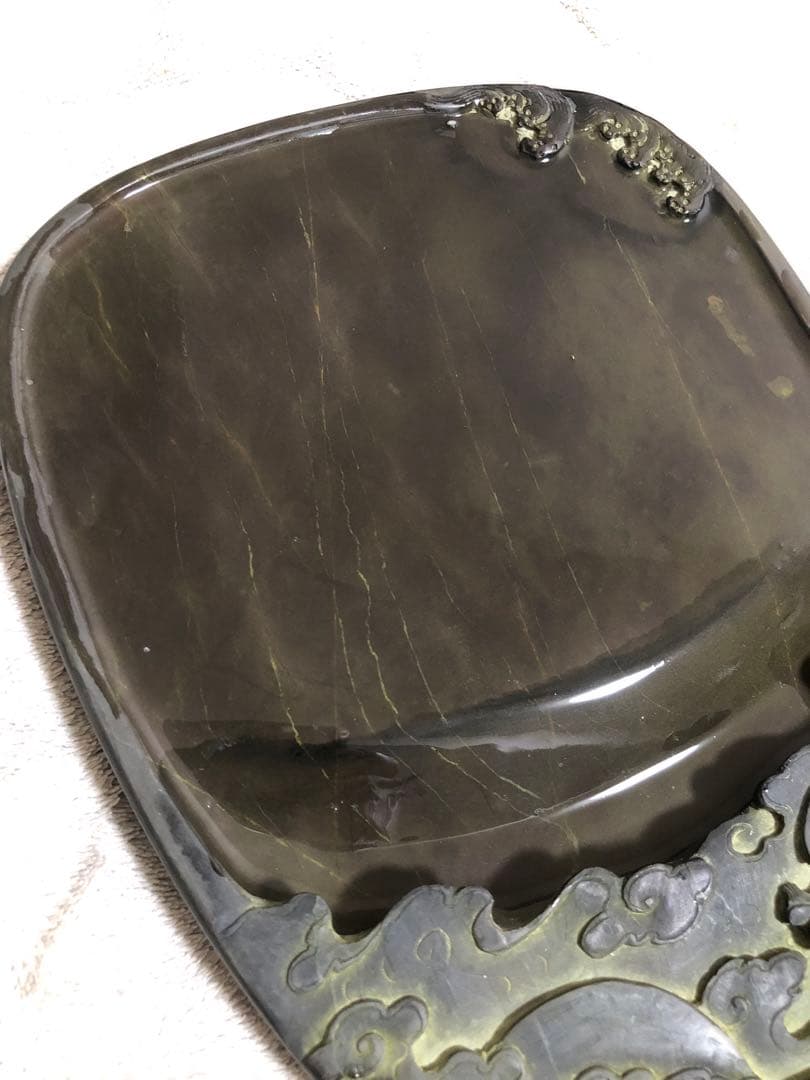 端溪硯 雲蝠文 老坑 水巖 大西洞 金綫 青花 書道用品 端渓硯 骨董