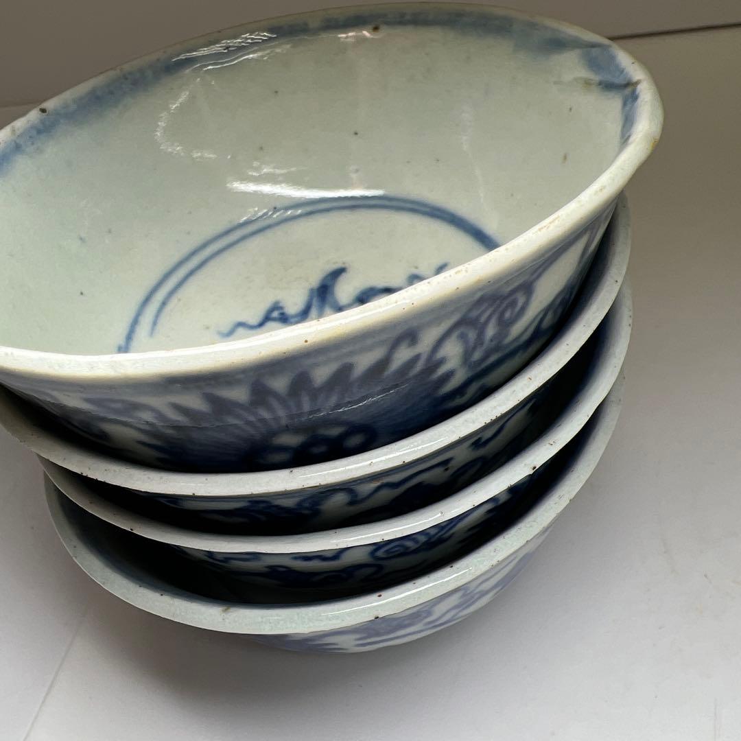 中国清朝時代　古染付碗5客　口径約10㎝　東Y7-1125☆2Fトヒト