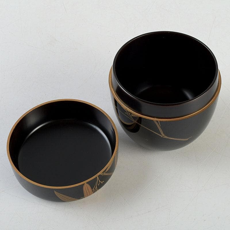 茶道具　輪島塗　稲忠謹製　笹蒔絵　棗　共布共箱　V　9359