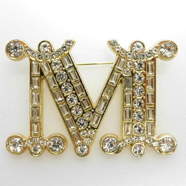 美品MAX MARA マックスマーラ M型ブローチ ゴールド＆クリア 石取れなし