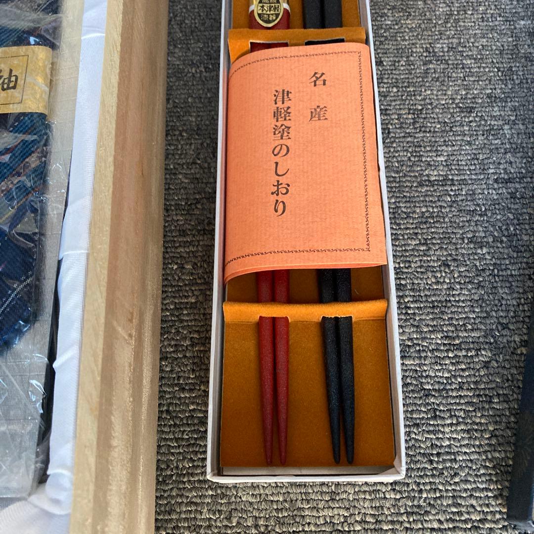 大島紬 ネクタイセット 津軽塗の箸付き